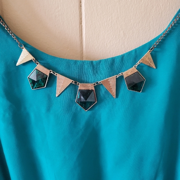 Teal City Triangles Dress and Necklace Set - Picture 4 of 7